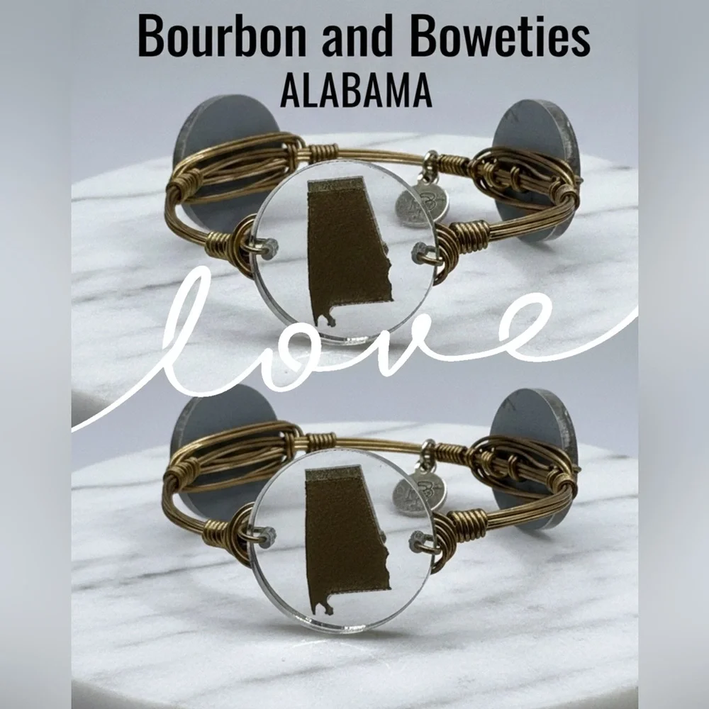 Bourbon and Boweties Alabama State Wire Wrapped Bangle Bracelet Handmade
